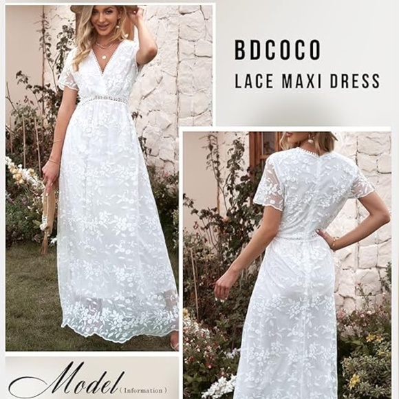 White V-neck Lace Boho Maxi Dress - Picture 4 of 7